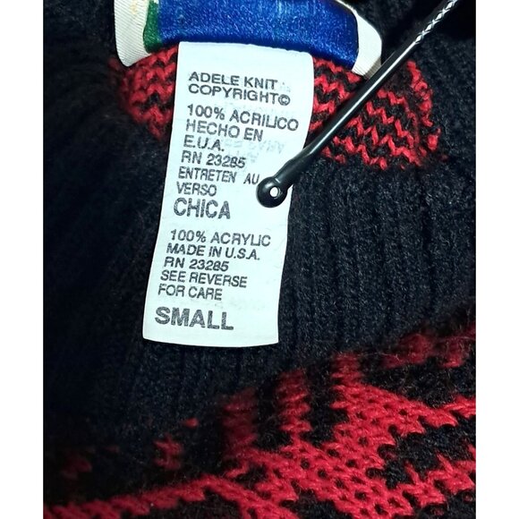 Vintage 80s Floral Sweater Womens S Red & Black Patchwork by Separate Issue - Picture 3 of 9